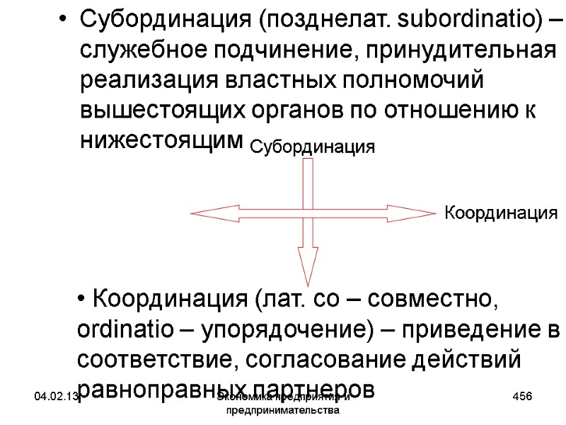 04.02.13 Экономика предприятия и предпринимательства 456 Субординация (позднелат. subordinatio) – служебное подчинение, принудительная реализация 04.02.13 Экономика предприятия и предпринимательства 456 Субординация (позднелат. subordinatio) – служебное подчинение, принудительная реализация